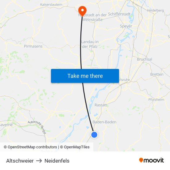 Altschweier to Neidenfels map