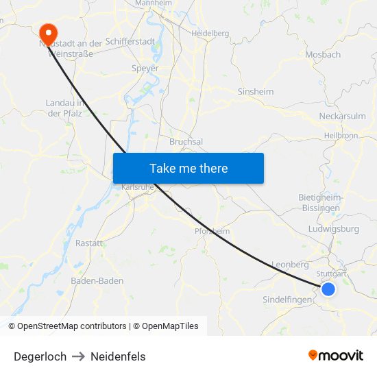 Degerloch to Neidenfels map