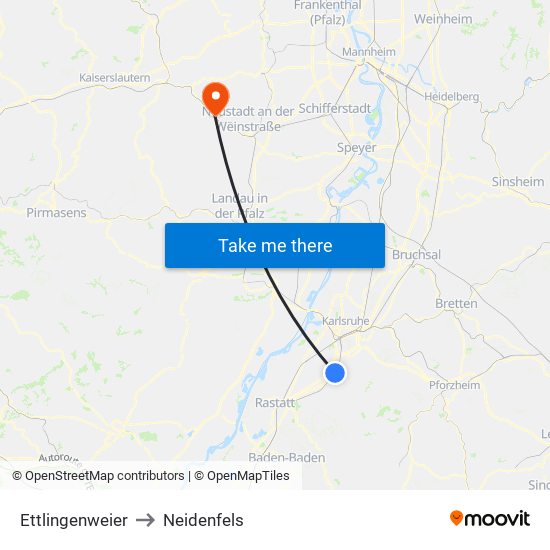 Ettlingenweier to Neidenfels map