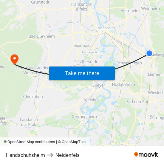 Handschuhsheim to Neidenfels map