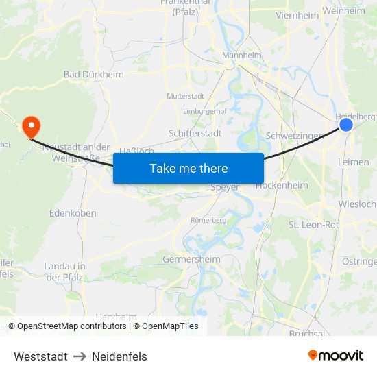 Weststadt to Neidenfels map