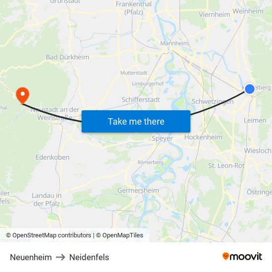 Neuenheim to Neidenfels map