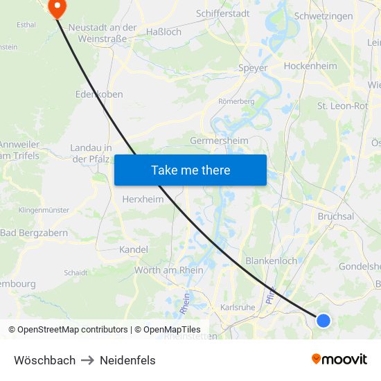 Wöschbach to Neidenfels map