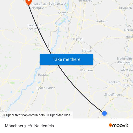 Mönchberg to Neidenfels map