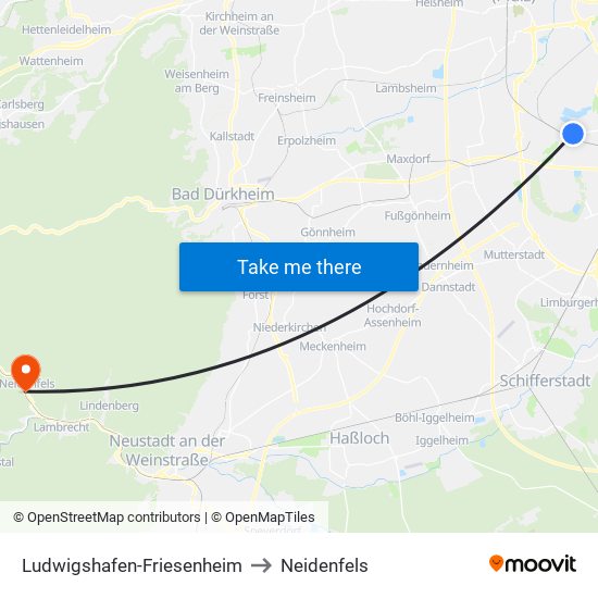 Ludwigshafen-Friesenheim to Neidenfels map