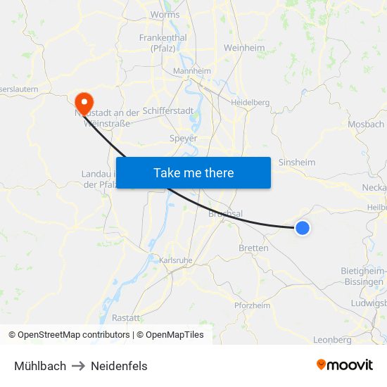 Mühlbach to Neidenfels map