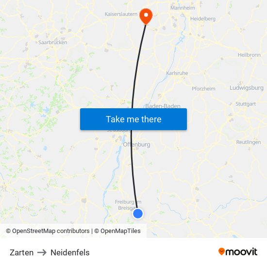 Zarten to Neidenfels map