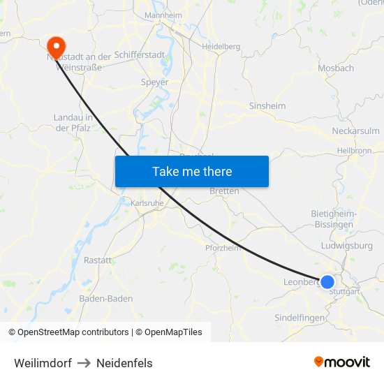 Weilimdorf to Neidenfels map