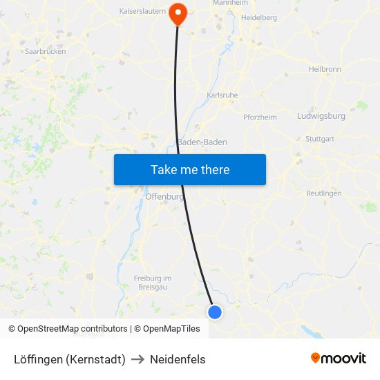 Löffingen (Kernstadt) to Neidenfels map