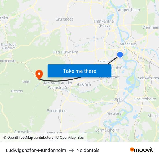 Ludwigshafen-Mundenheim to Neidenfels map