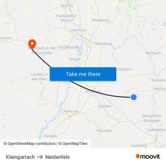 Kleingartach to Neidenfels map