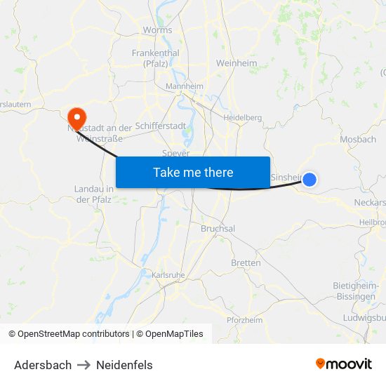 Adersbach to Neidenfels map