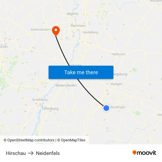 Hirschau to Neidenfels map