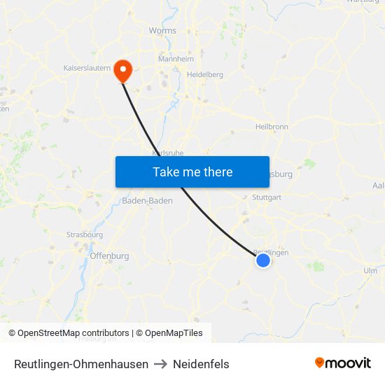 Reutlingen-Ohmenhausen to Neidenfels map