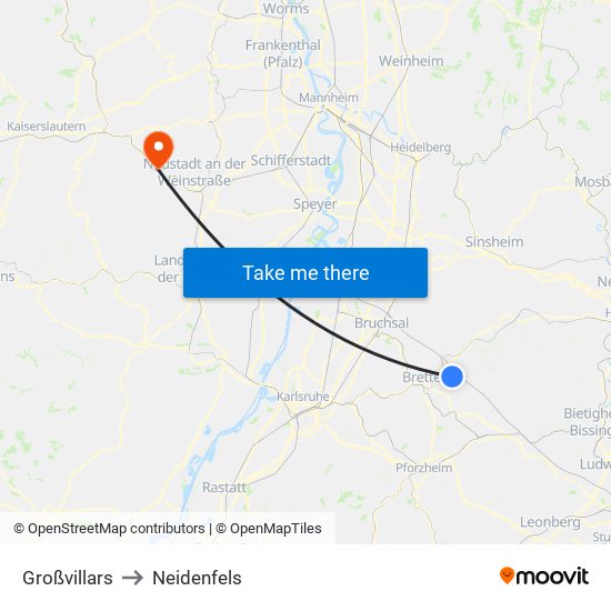 Großvillars to Neidenfels map