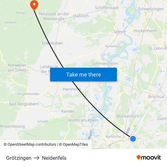 Grötzingen to Neidenfels map