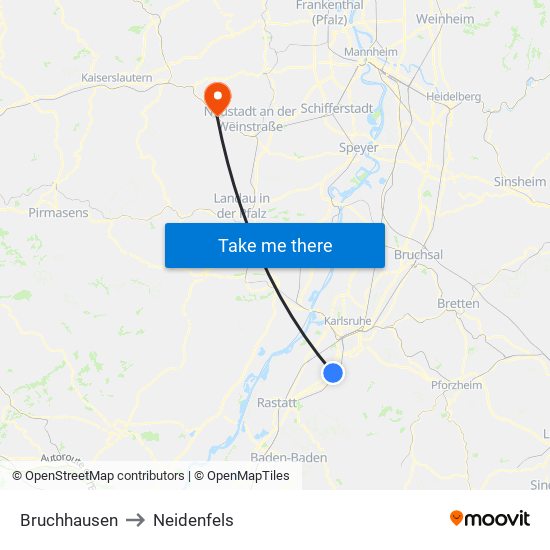 Bruchhausen to Neidenfels map