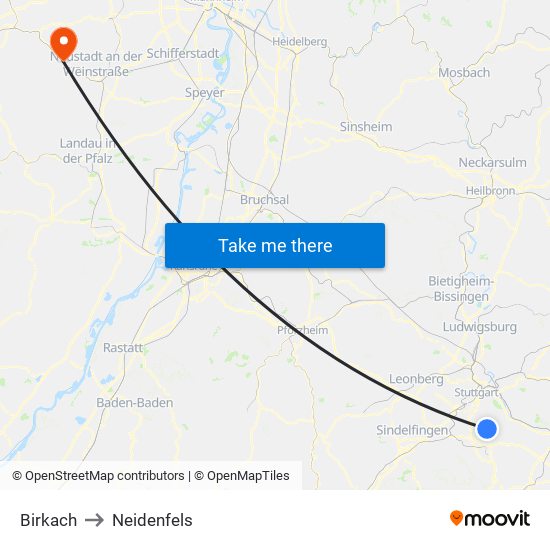 Birkach to Neidenfels map