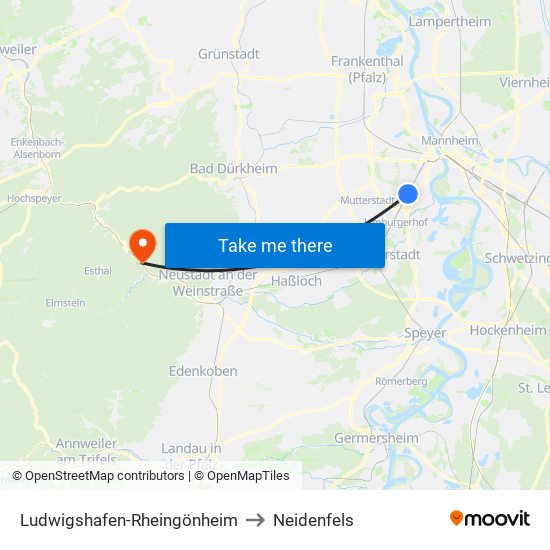 Ludwigshafen-Rheingönheim to Neidenfels map