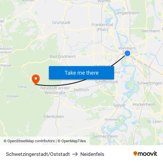 Schwetzingerstadt/Oststadt to Neidenfels map