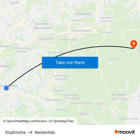 Stadtmitte to Neidenfels map
