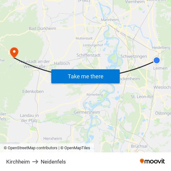 Kirchheim to Neidenfels map