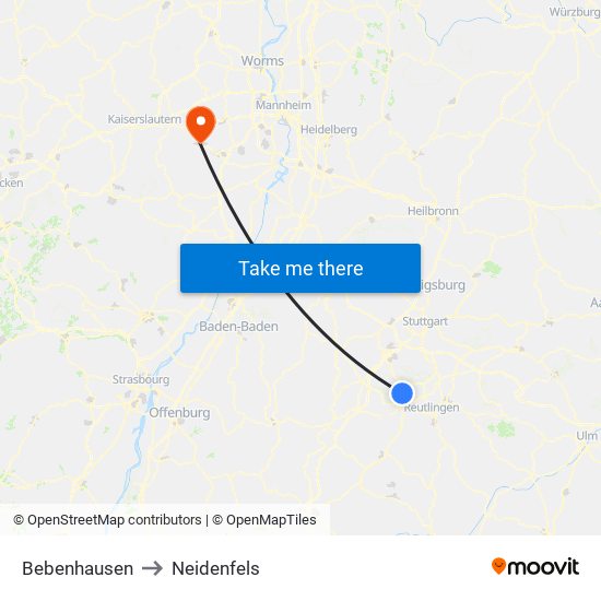 Bebenhausen to Neidenfels map