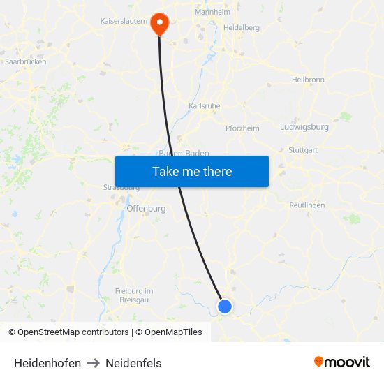 Heidenhofen to Neidenfels map