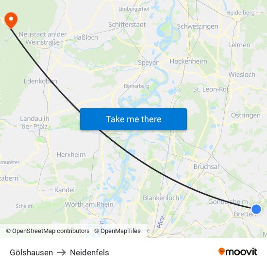 Gölshausen to Neidenfels map