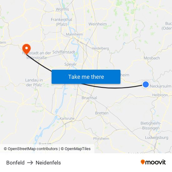 Bonfeld to Neidenfels map