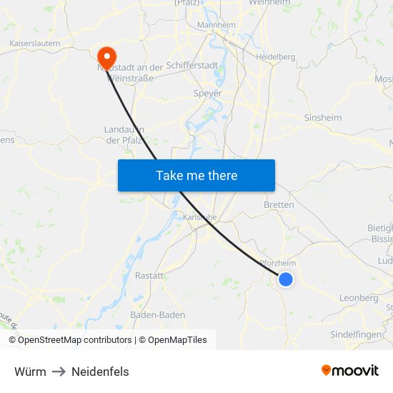 Würm to Neidenfels map