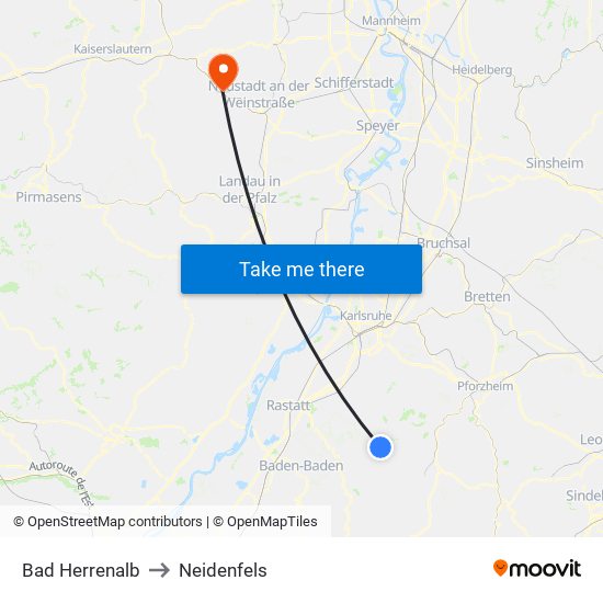 Bad Herrenalb to Neidenfels map