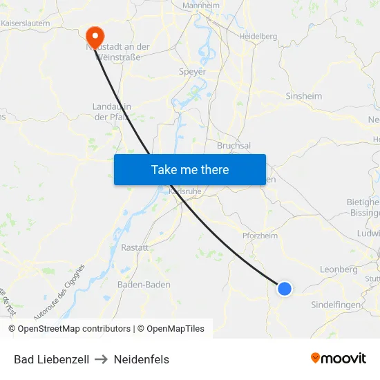 Bad Liebenzell to Neidenfels map