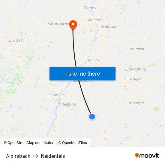 Alpirsbach to Neidenfels map