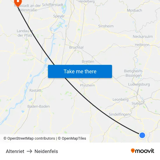Altenriet to Neidenfels map