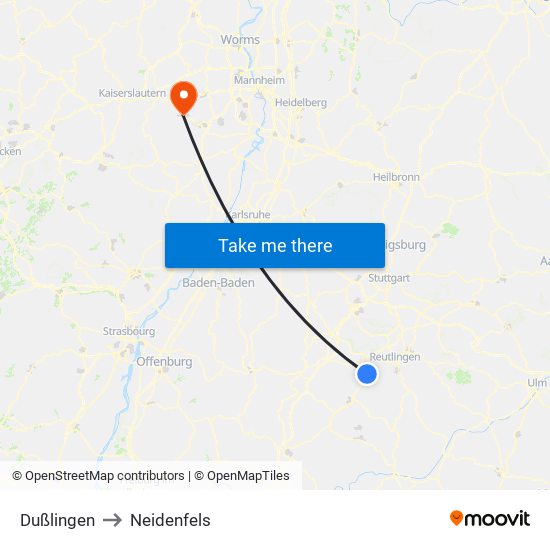 Dußlingen to Neidenfels map