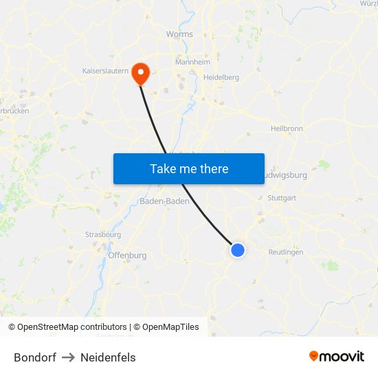 Bondorf to Neidenfels map