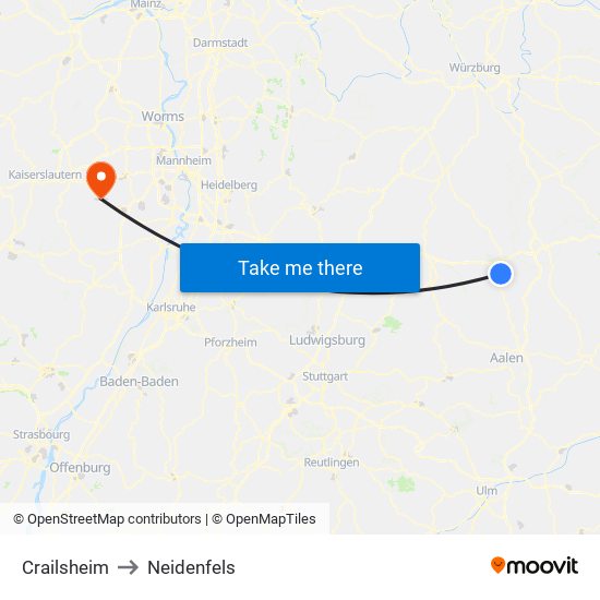 Crailsheim to Neidenfels map