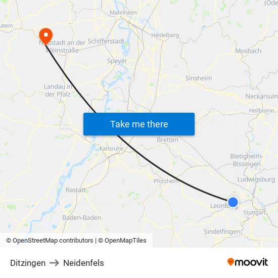 Ditzingen to Neidenfels map
