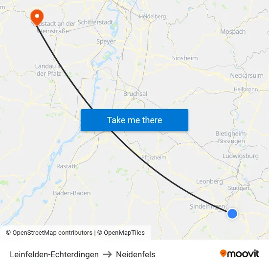 Leinfelden-Echterdingen to Neidenfels map