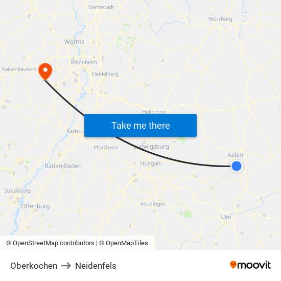 Oberkochen to Neidenfels map