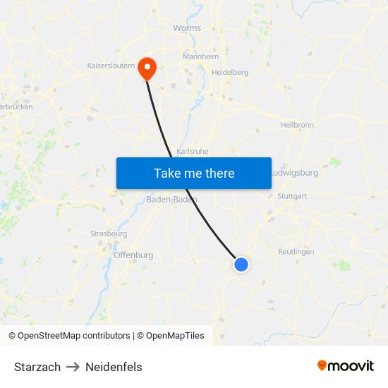 Starzach to Neidenfels map