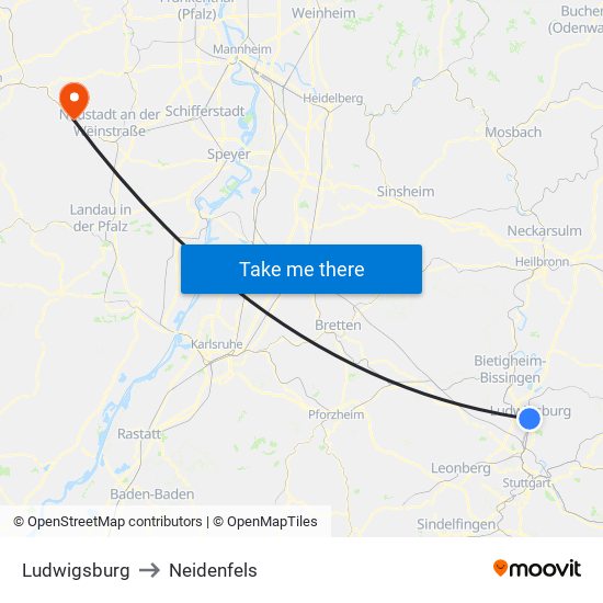 Ludwigsburg to Neidenfels map