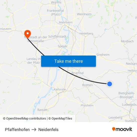 Pfaffenhofen to Neidenfels map