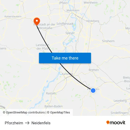 Pforzheim to Neidenfels map