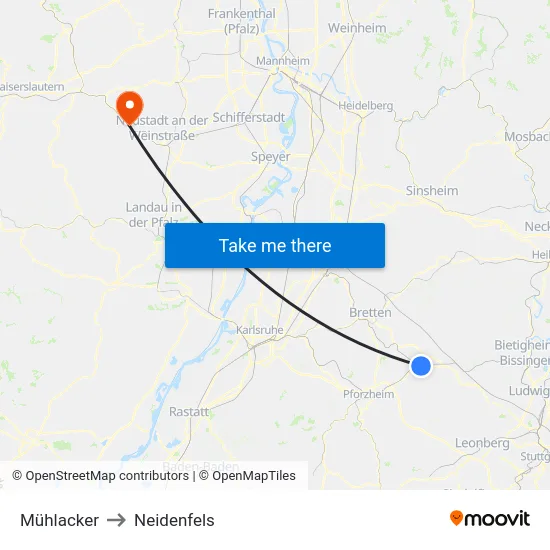 Mühlacker to Neidenfels map