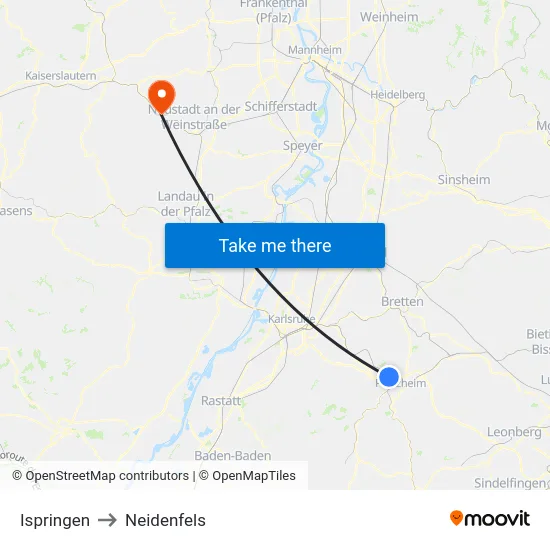 Ispringen to Neidenfels map