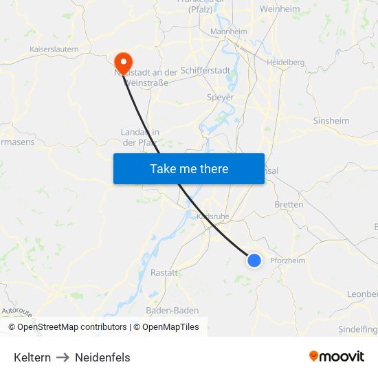 Keltern to Neidenfels map