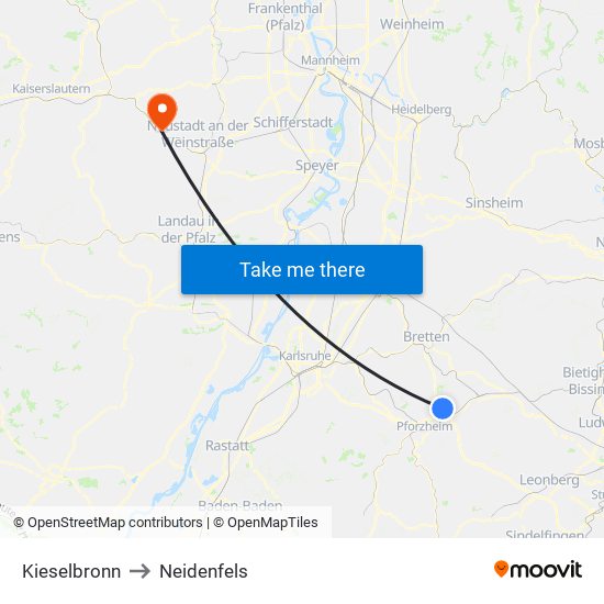 Kieselbronn to Neidenfels map