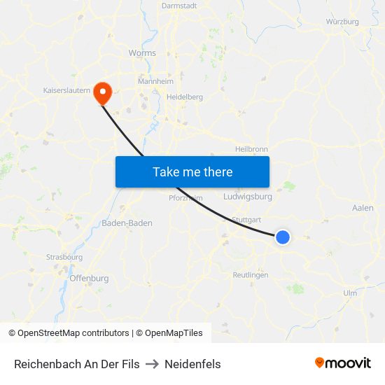 Reichenbach An Der Fils to Neidenfels map